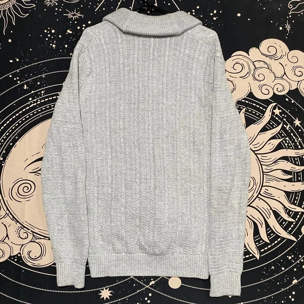 Banana Republic Cardigan Sweater Men's L Gray Cotton Shawl Collar Holiday Preppy
